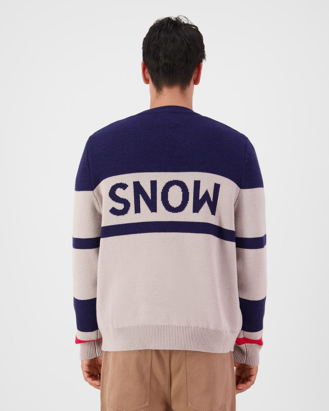 Mons Royale Innsbruck Merino Knit Sweater Cinder / Navy 100950-1336-1057 - on-model back