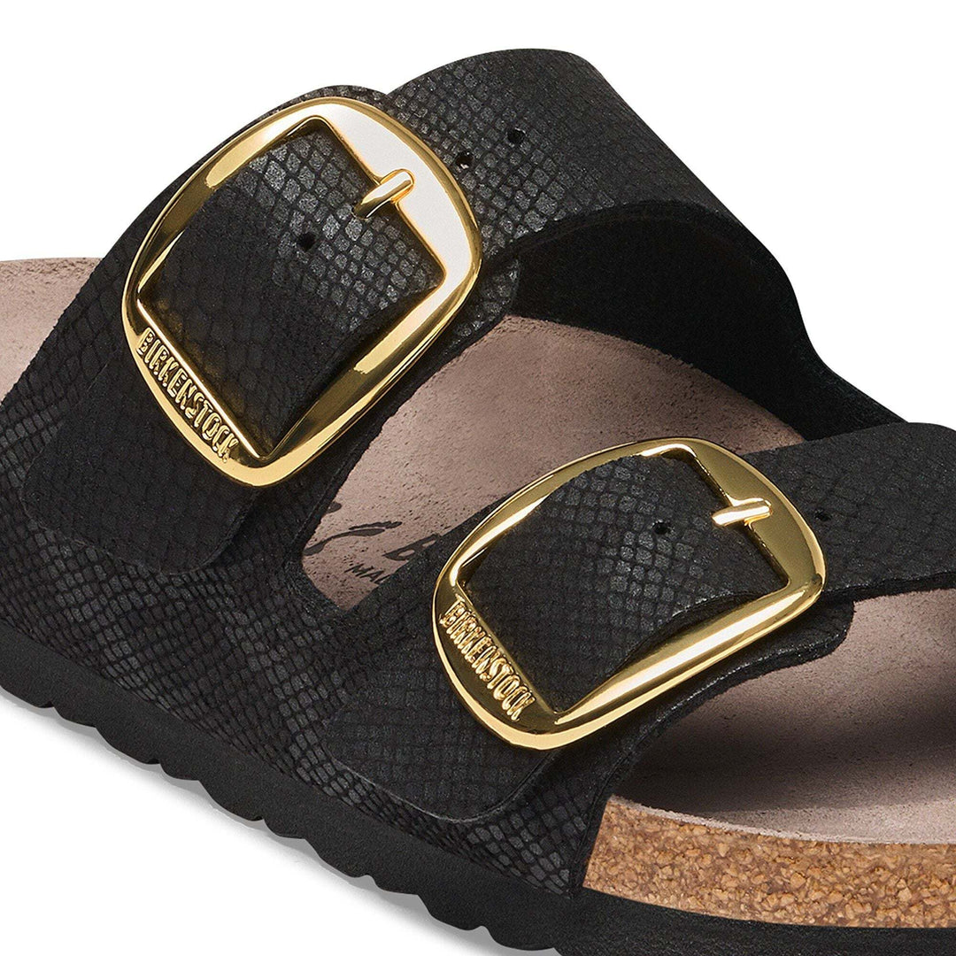 Birkenstock Arizona Big Buckle Synthetics Python Black, 1032881: dettaglio delle fibbie e della tomaia