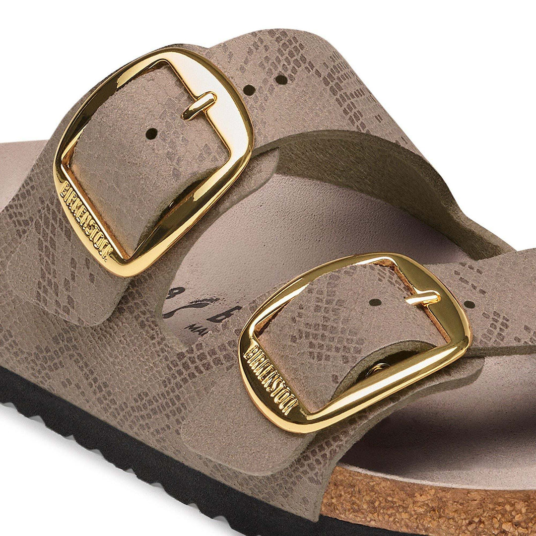 Birkenstock Arizona Big Buckle Synthetics Python Gray Taupe, 1032891: dettaglio delle fibbie e della tomaia