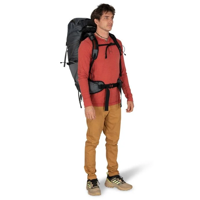 Exos 48 ultralight backpack worn by a person, showcasing comfort and durability.