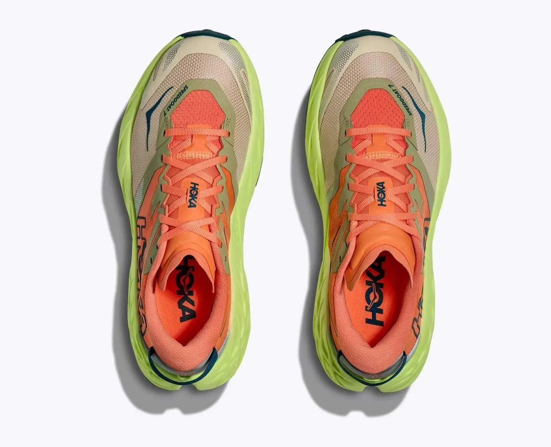 W Speedgoat 7 trail running shoe with Vibram Megagrip sole and integrated gaiter for superior traction and comfort