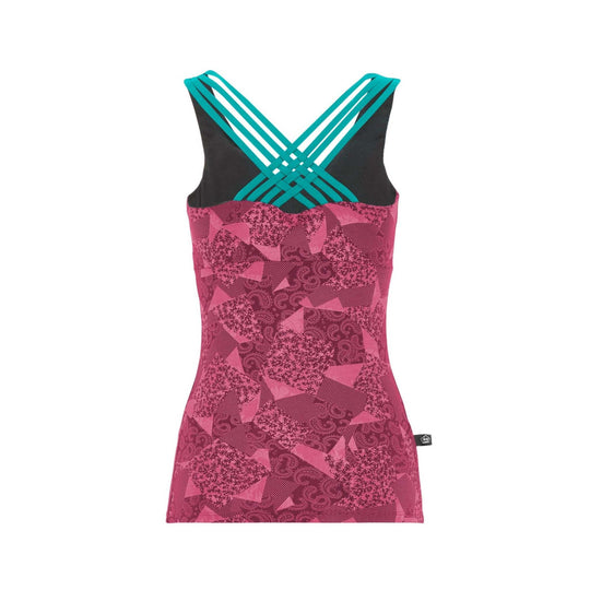 Noa 2.2 printed tank top with built-in bra and removable cups, features elastic straps and organic cotton.