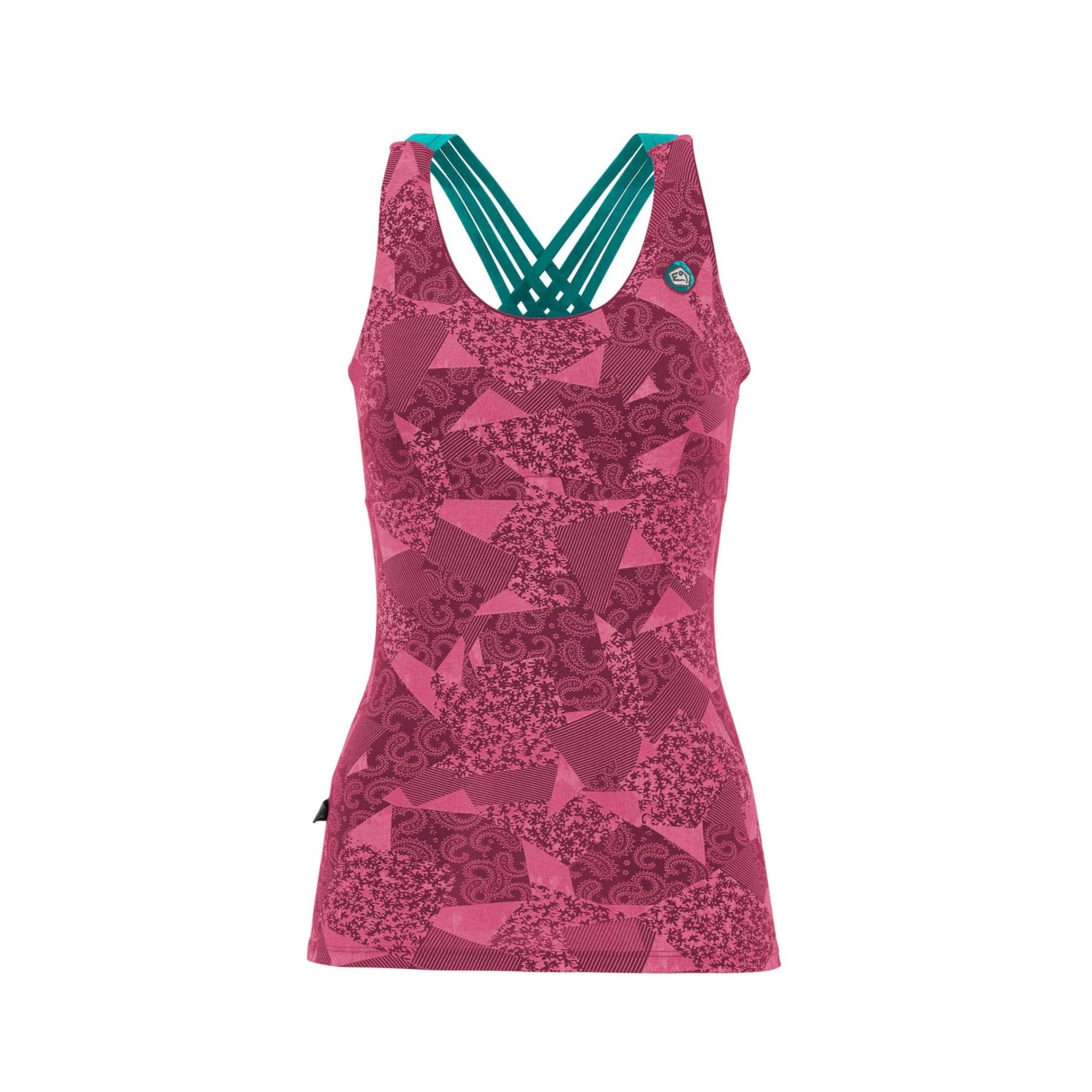 Canotta Noa 2.2 con reggiseno incorporato in tessuto stampato, coppe estraibili, ricamo anteriore, bretelle elastiche, cotone biologico.