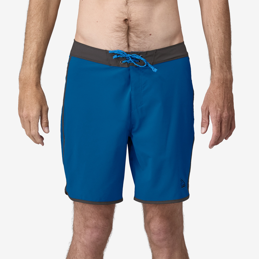 Men's Hydropeak Scallop Boardshorts in blue, featuring quick-dry recycled polyester-elastane fabric, secure drawstring, and curved hem.
