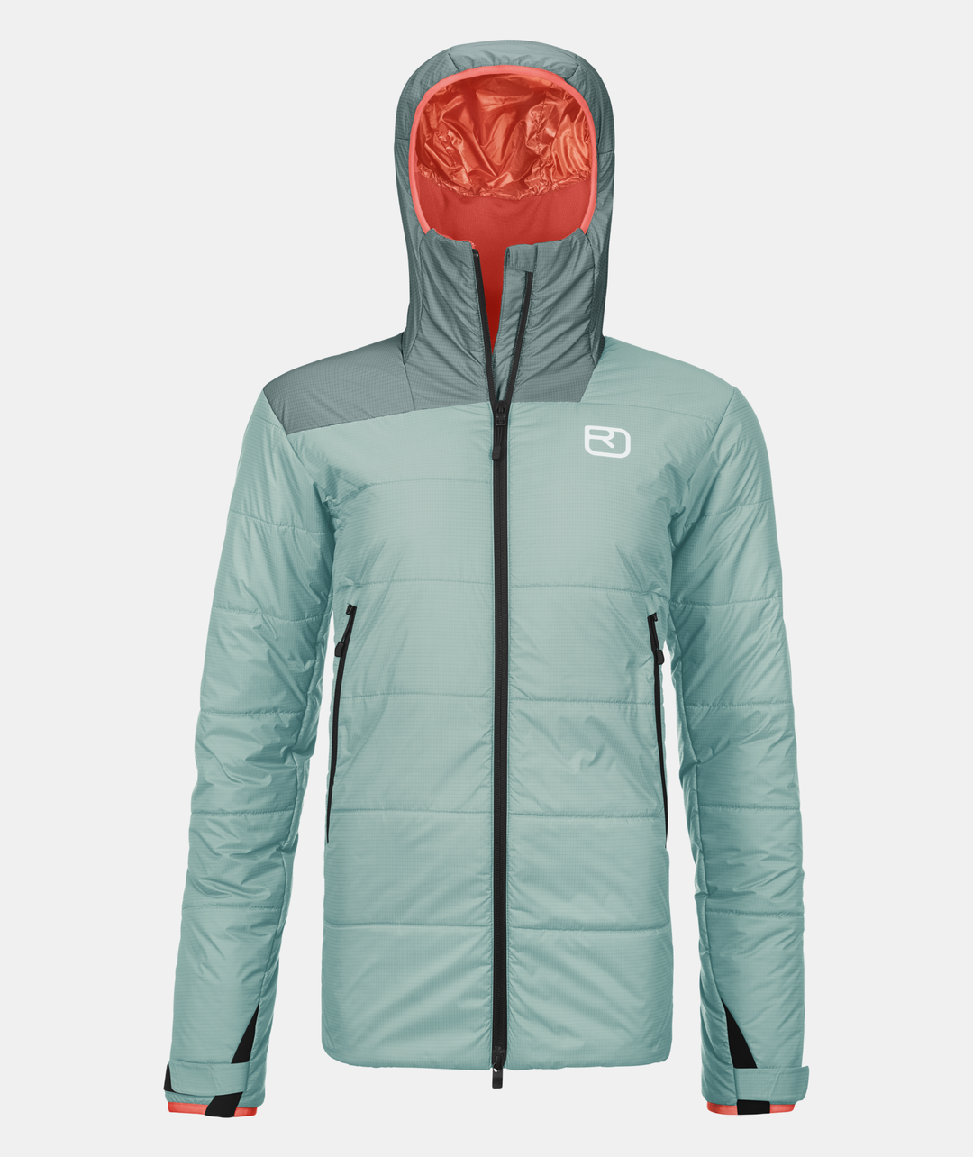 Insulated women's freeride jacket with Swisswool, adjustable hood, and eco-friendly design.