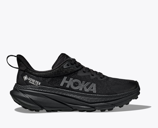 Trail running shoe Challenger 7 GTX with black mesh upper and GORE-TEX technology.