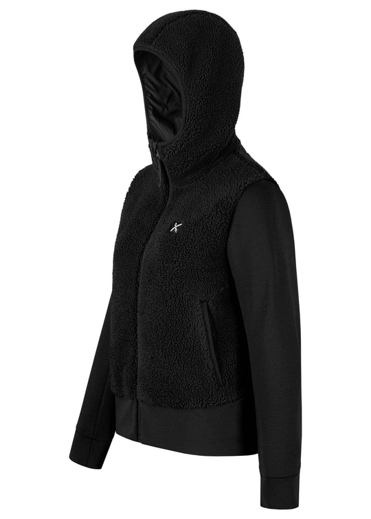 Sherpa Mix Jacket Woman, warm breathable women's jacket with hood and elastic details, ideal for cold weather activities.