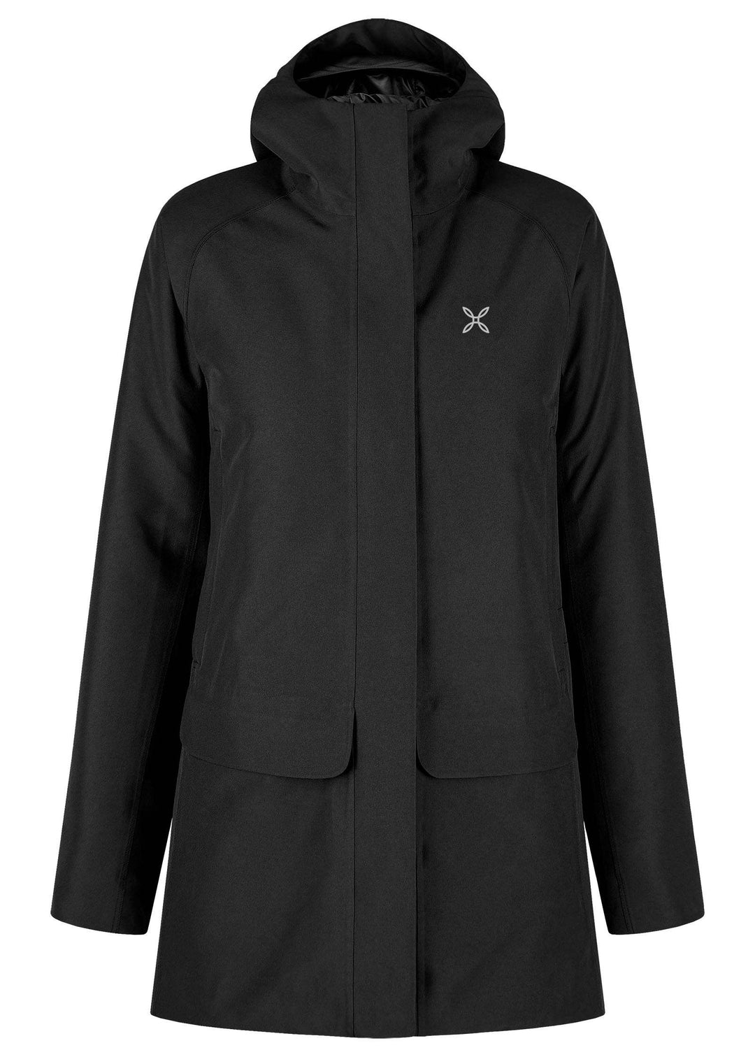 Renon Parka Woman - black waterproof and windproof parka with adjustable waist and hood, featuring GORE-TEX and Comfortemp® insulation.
