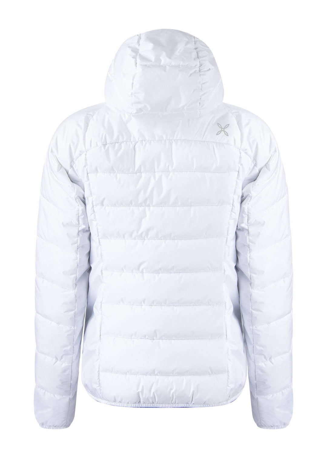 Women's padded jacket with hood, nylon fabric, recycled polyester insulation, ideal for cold weather activities.