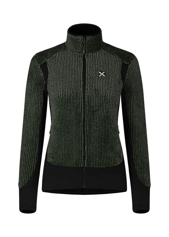 Women's Ice Blink Jacket, Polartec High Loft fleece, stretch panels, zip front, ideal for climbing and outdoor activities.