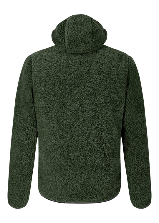 Sherpa Maglia uomo con cappuccio in tessuto termico verde, vista posteriore.