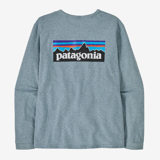 W's L/S P-6 Logo Responsibili-Tee made from recycled materials, featuring original Patagonia graphics on the back.
