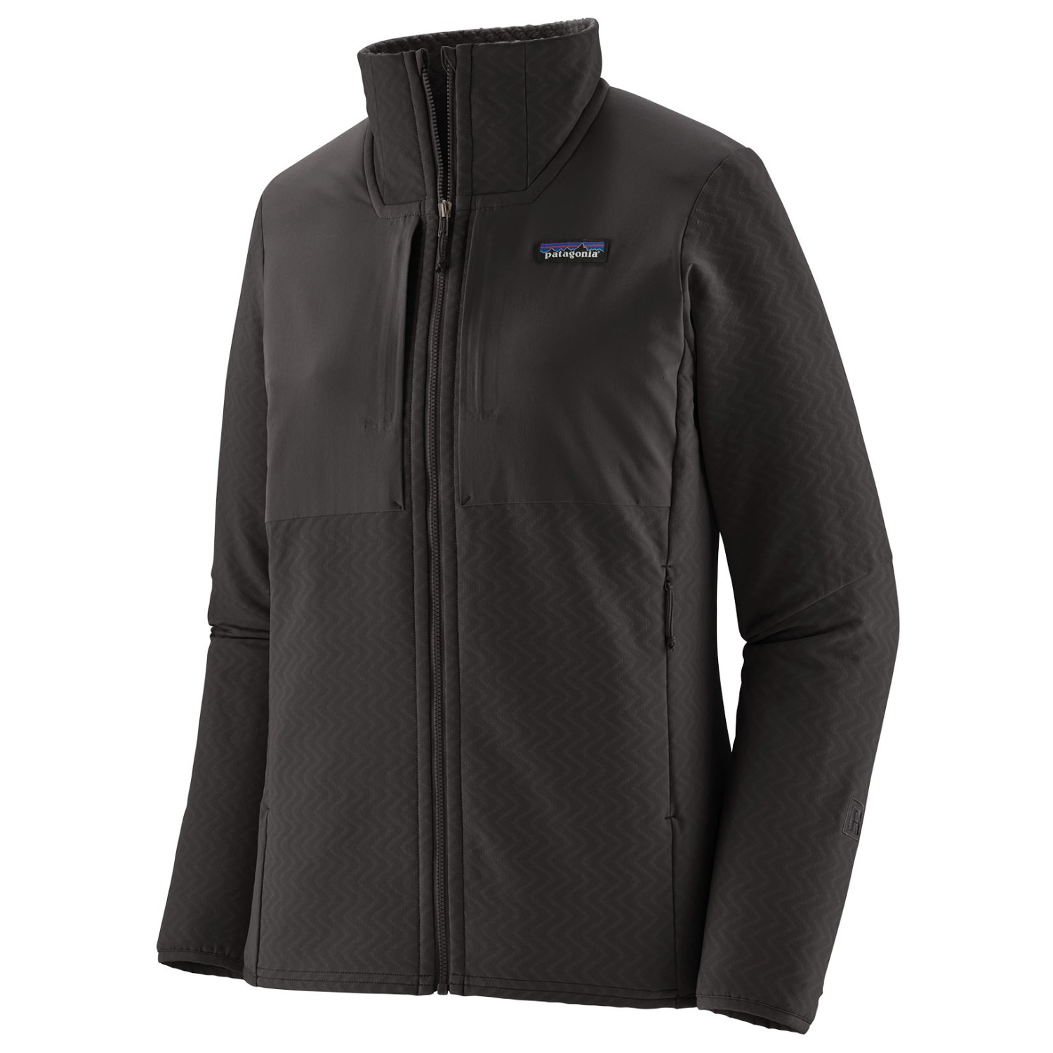 R2 Crossstrata Jkt, elasticizzato, traspirante, resistente alle intemperie, colletto alto, tasche con zip, nero.
