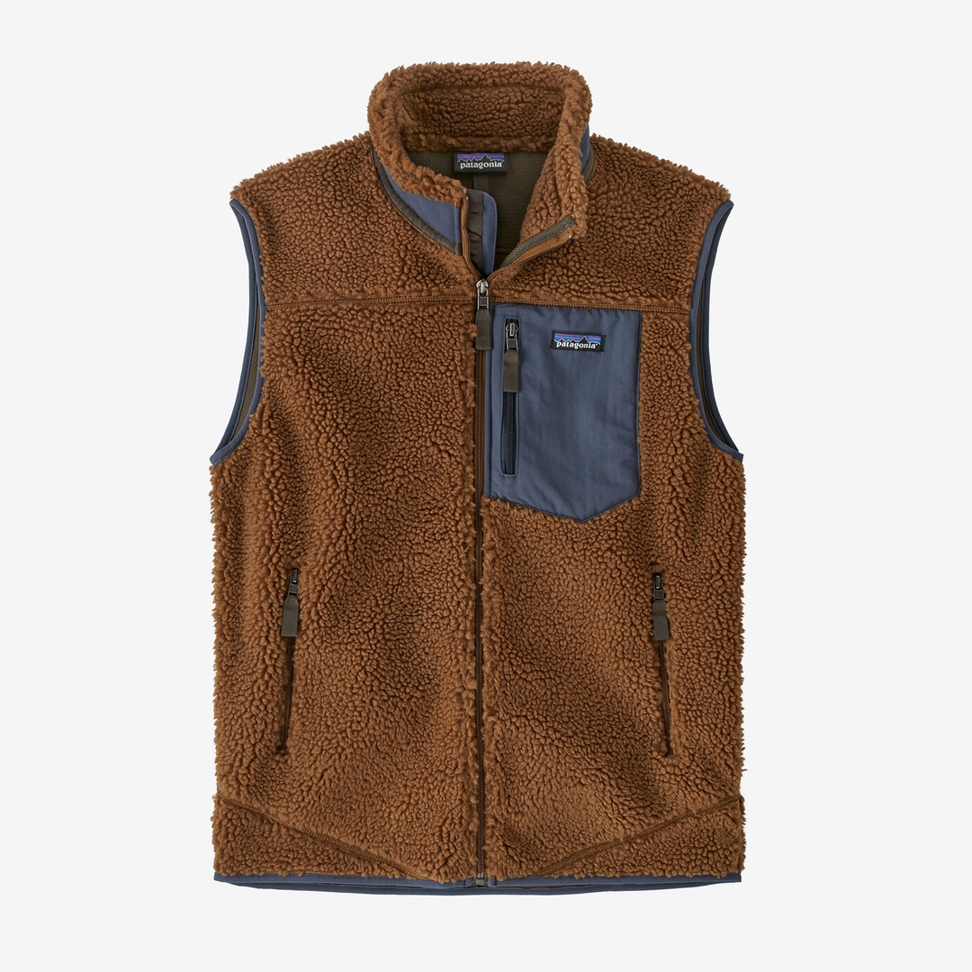 Classic Retro-X Vest made of brown recycled polyester fleece with windproof membrane.