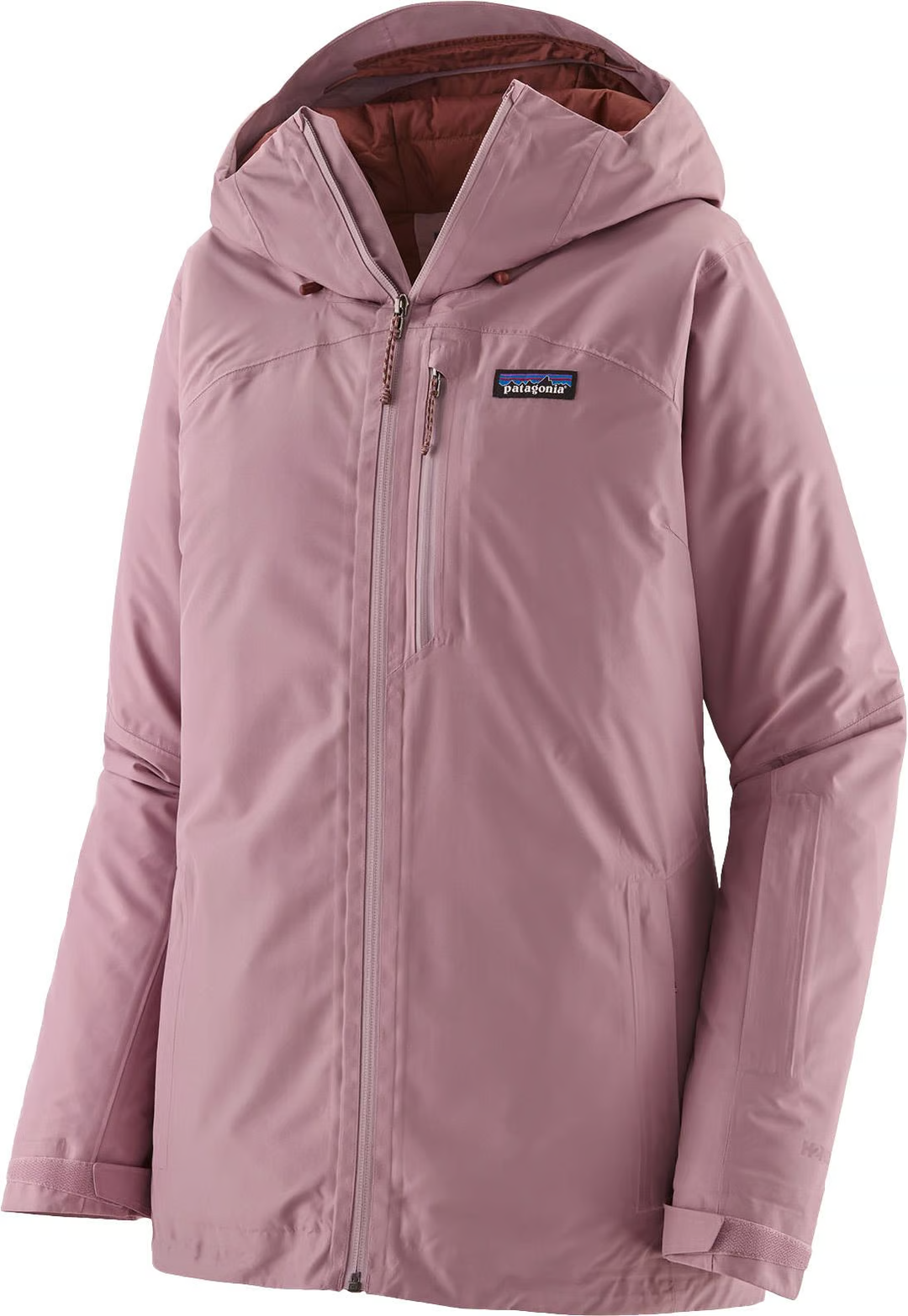 Women's insulated jacket, waterproof, breathable, hooded, pink color.