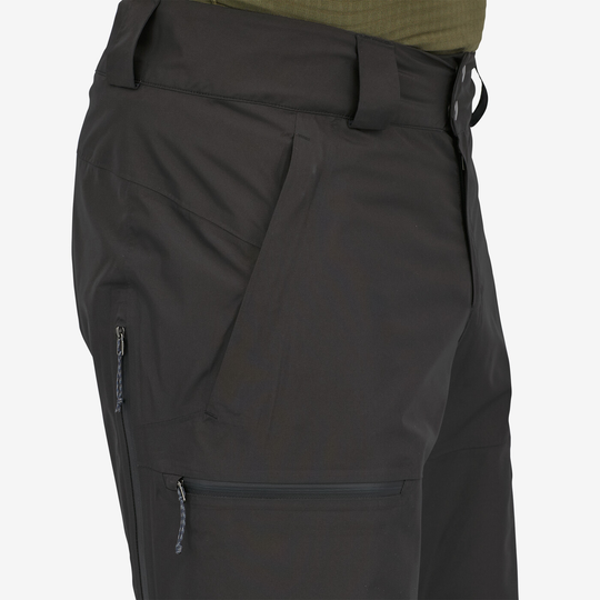 Men's Powder Town Pants with waterproof and breathable two-layer fabric, adjustable waist, and multiple zippered pockets. 