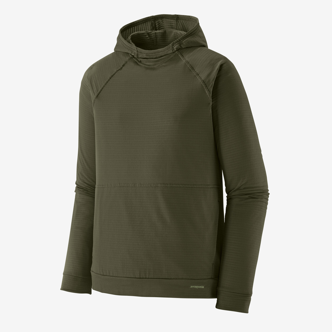 Men's Cap Thermal Hoody in olive green, breathable Polartec® Power Grid™ fabric, Fair Trade Certified™.