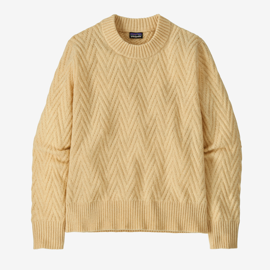 Recycled wool-blend crewneck sweater with ribbed cuffs and hem in a textured pattern.