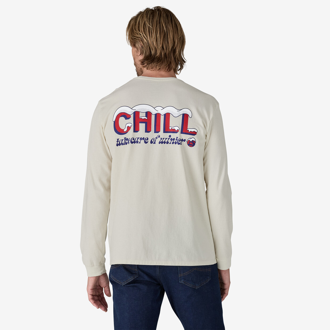 M's L/S Chill Responsibili-Tee, recycled materials, long sleeves, back design.