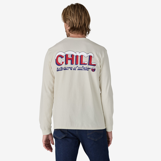 M's L/S Chill Responsibili-Tee, recycled materials, long sleeves, back design.