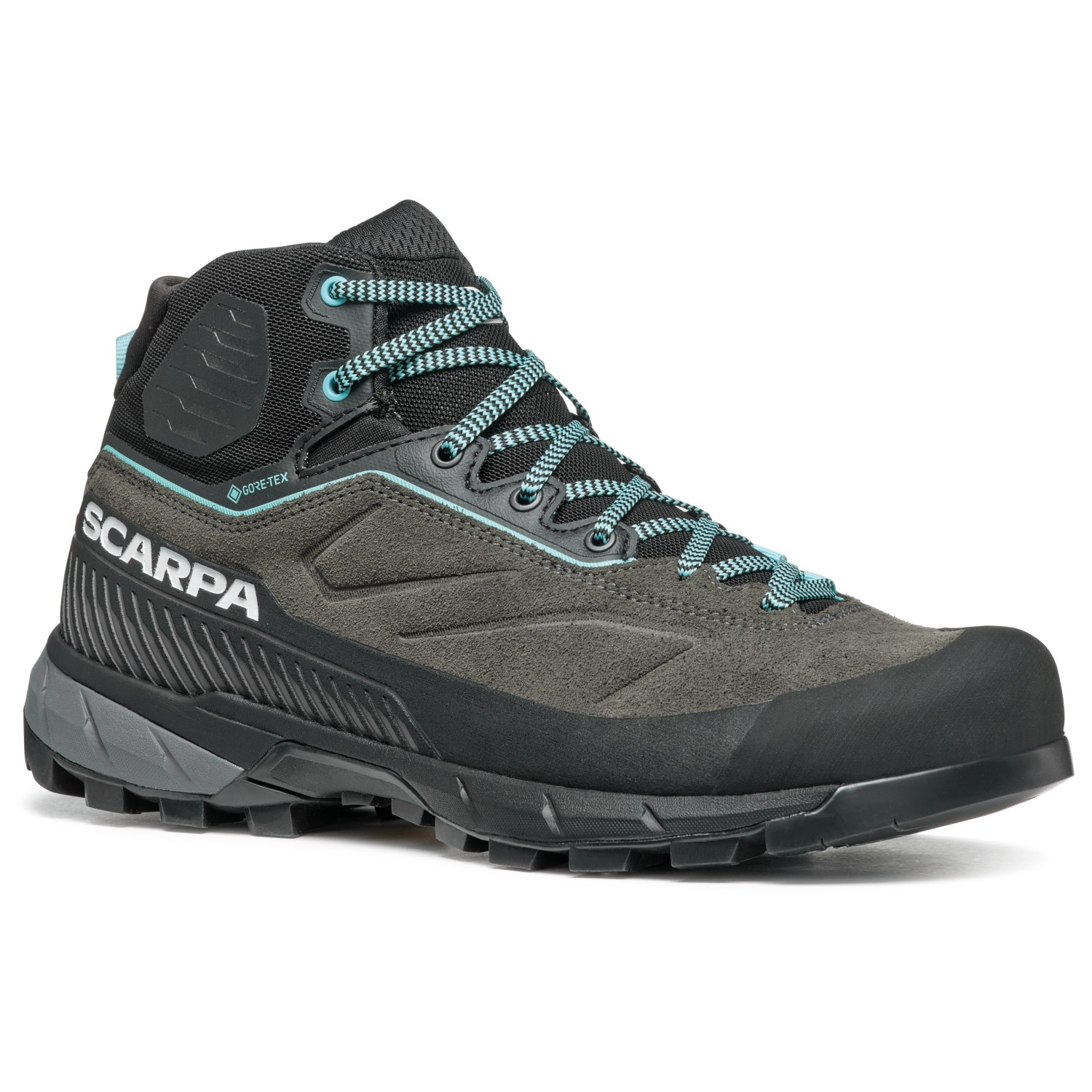 Mid-cut leather hiking shoe for women, featuring GORE-TEX ePE membrane and Vibram MegaGrip sole.