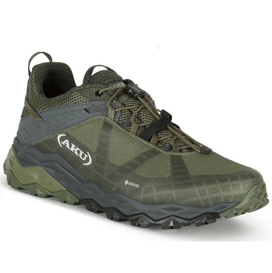 Flyrock Gtx hiking shoe with Vibram sole and Gore-Tex lining for dynamic off-road activities.