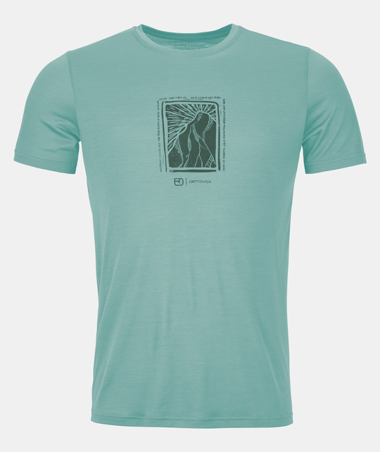 Men's 120 Cool Tec Mtn Duo T-Shirt with Merino and Tencel fabric, eco-friendly and quick-drying, ideal for mountain sports in hot weather.