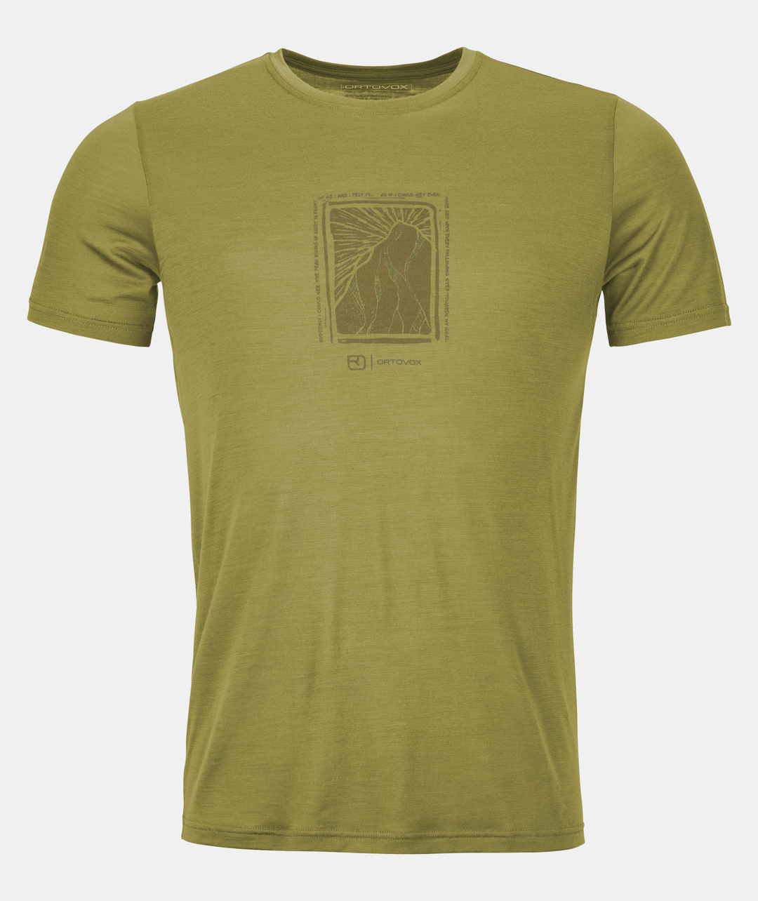 Men's green 120 Cool Tec Mtn T-shirt with mountain logo, made from Merino and Tencel fibers for cooling and durability.
