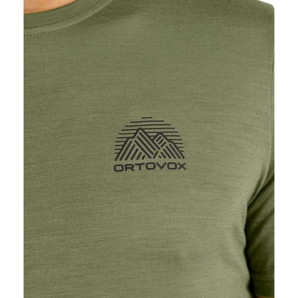 Lightweight men's 120 MERINO COOL TEC mountain stripe T-shirt with quick-dry Merino wool and TENCEL fibers for high-intensity outdoor activities