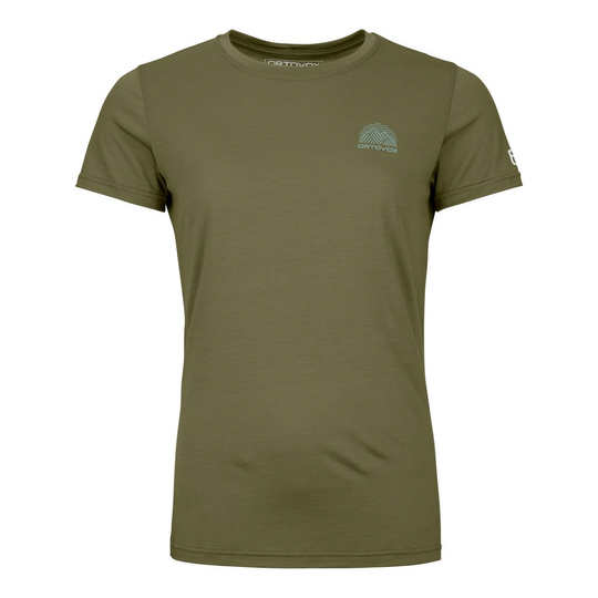 120 Cool Tec Mtn Stripe TS W green t-shirt, Merino wool blend, quick-drying, for high-intensity mountain sports.