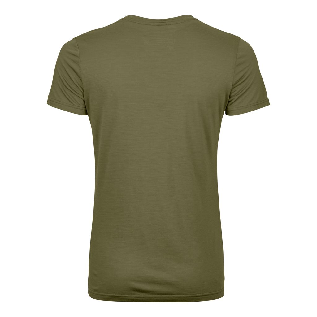 Women's lightweight olive T-shirt made with Merino wool and TENCEL, ideal for high-intensity mountain activities.