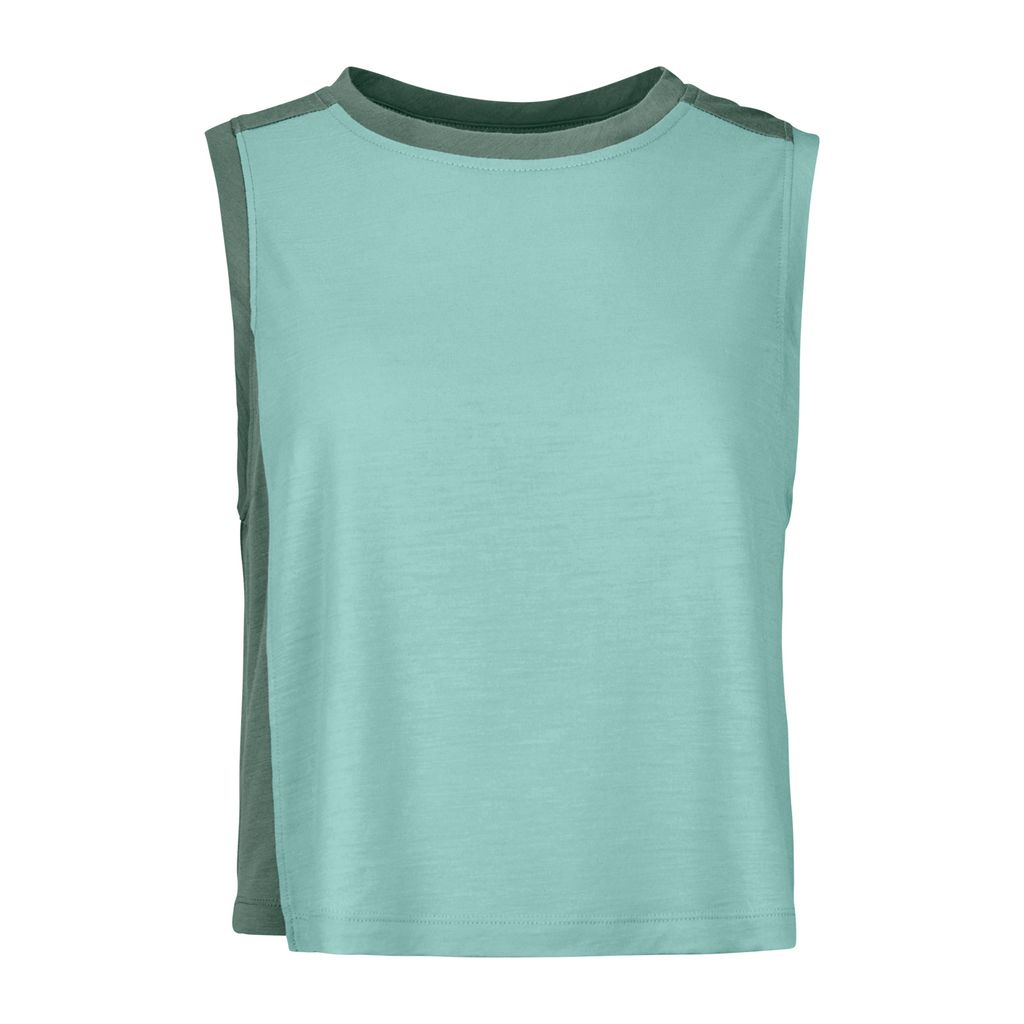 Women’s 150 Cool Crack Top with Merino wool, TENCEL Lyocell; robust and breathable climbing shirt with loose fit, light blue.