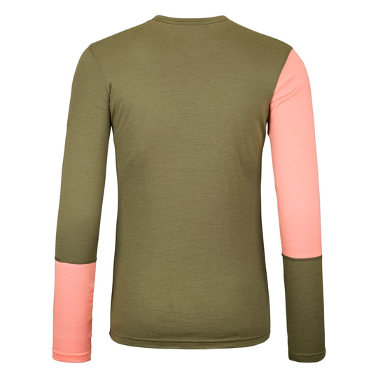 Women's 185 Rock'N'Wool Long Sleeve, olive and pink Merino wool, moisture-regulating, odor-neutralizing.