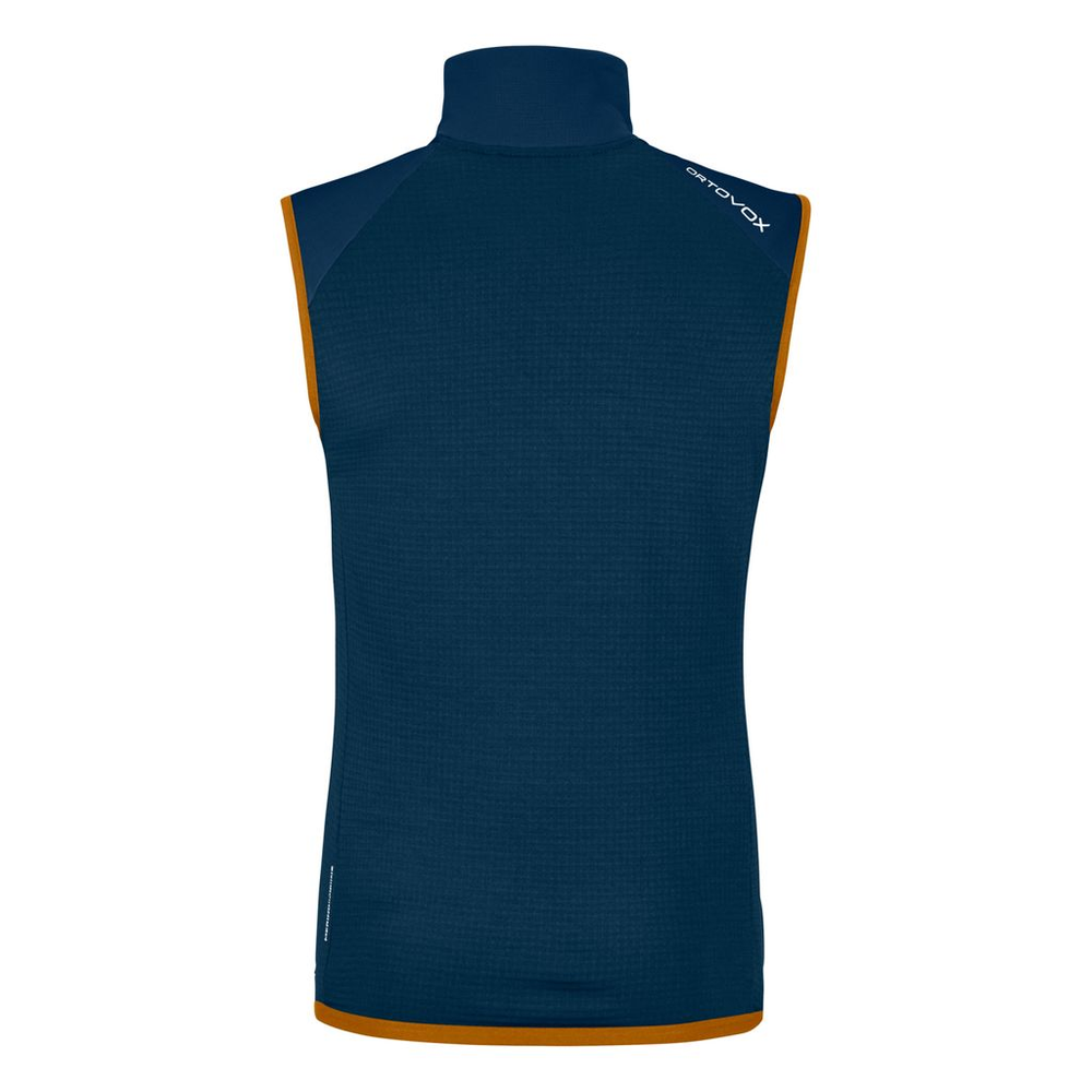 Men's fleece grid vest in blue with waffle structure for mountain tours.