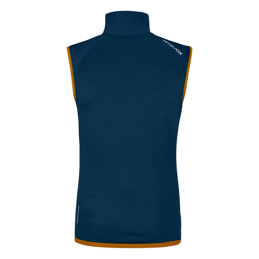 Men's fleece grid vest in blue with waffle structure for mountain tours.