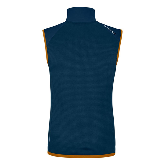 Men's fleece grid vest in blue with waffle structure for mountain tours.