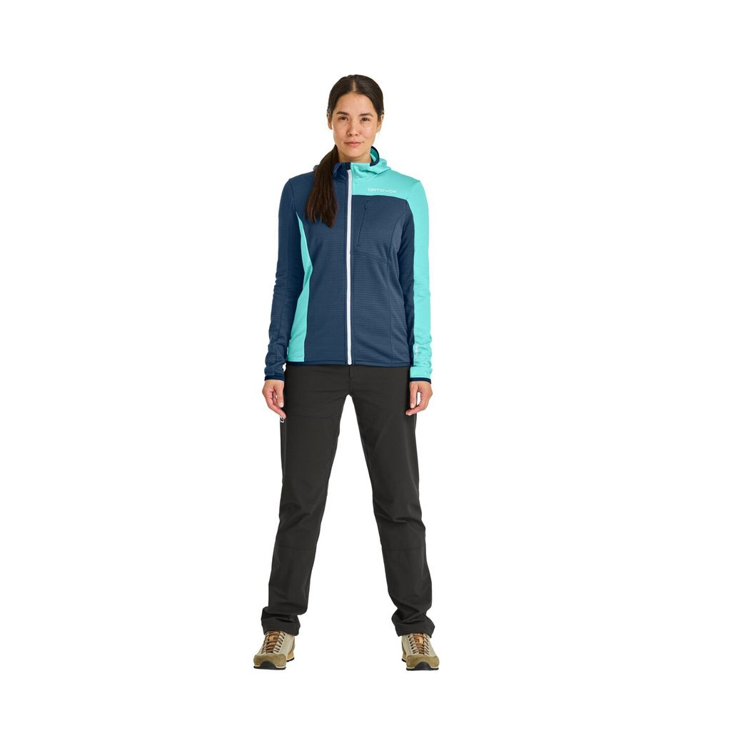 Fleece Light Grid Hooded Jkt women's lightweight merino wool hiking jacket with ergonomic fit and thumb loops.