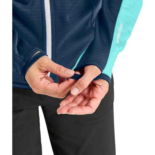 Fleece Light Grid Hooded Jacket with thumb loops for added warmth, featuring ergonomic fit and breathable fabric.