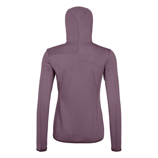 Fleece Light Grid Hooded Jacket, back view, ergonomic cut, Merino wool, lightweight, mountain hiking.