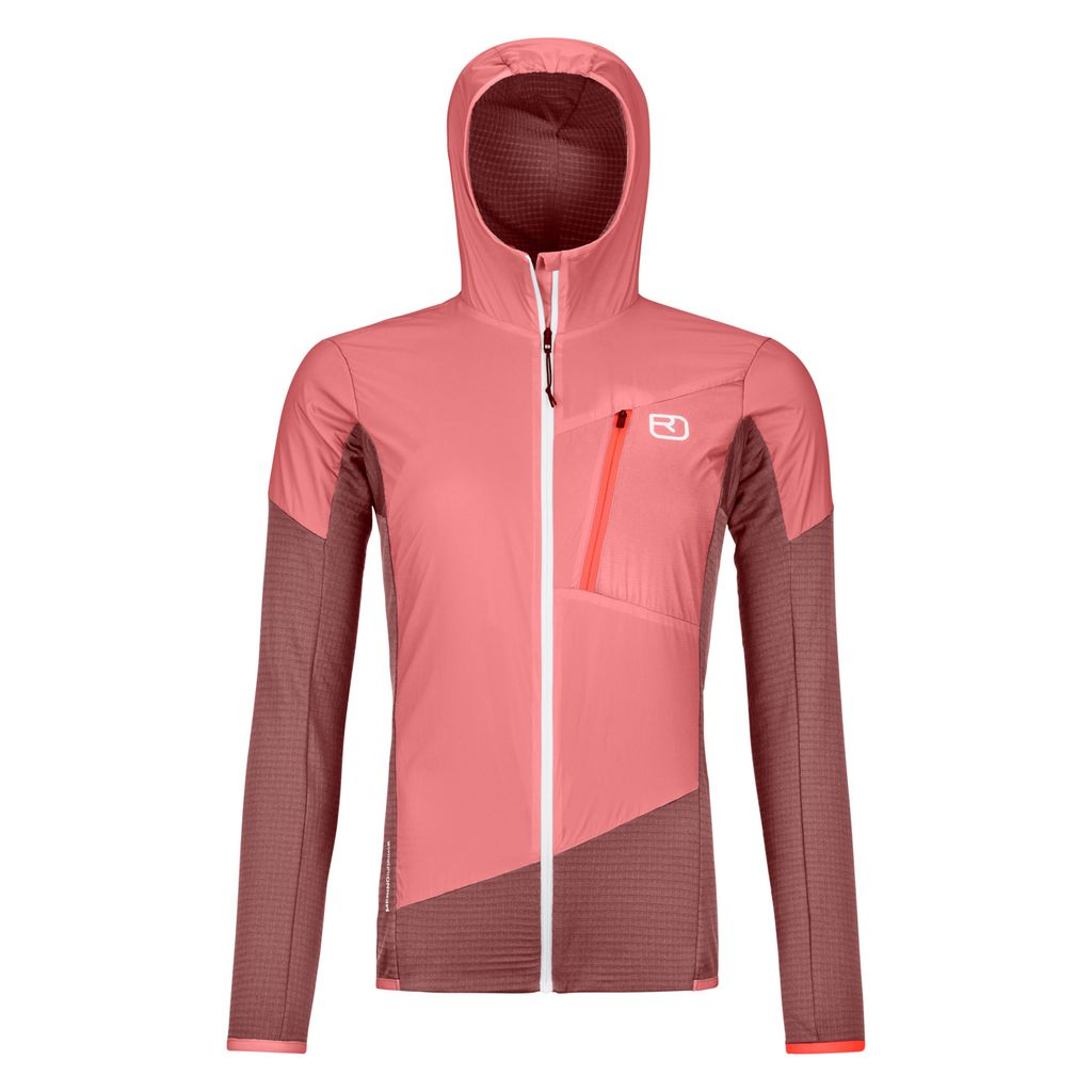 Women's Ladiz Hybrid Jacket, merino wool, windproof, athletic fit, pink.