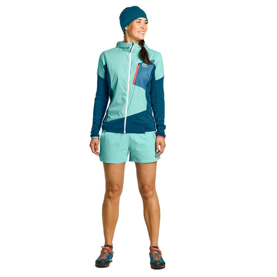 Ladiz Hybrid Jacket W for women, functional Merino jacket with windproof inserts, ideal for alpine use.