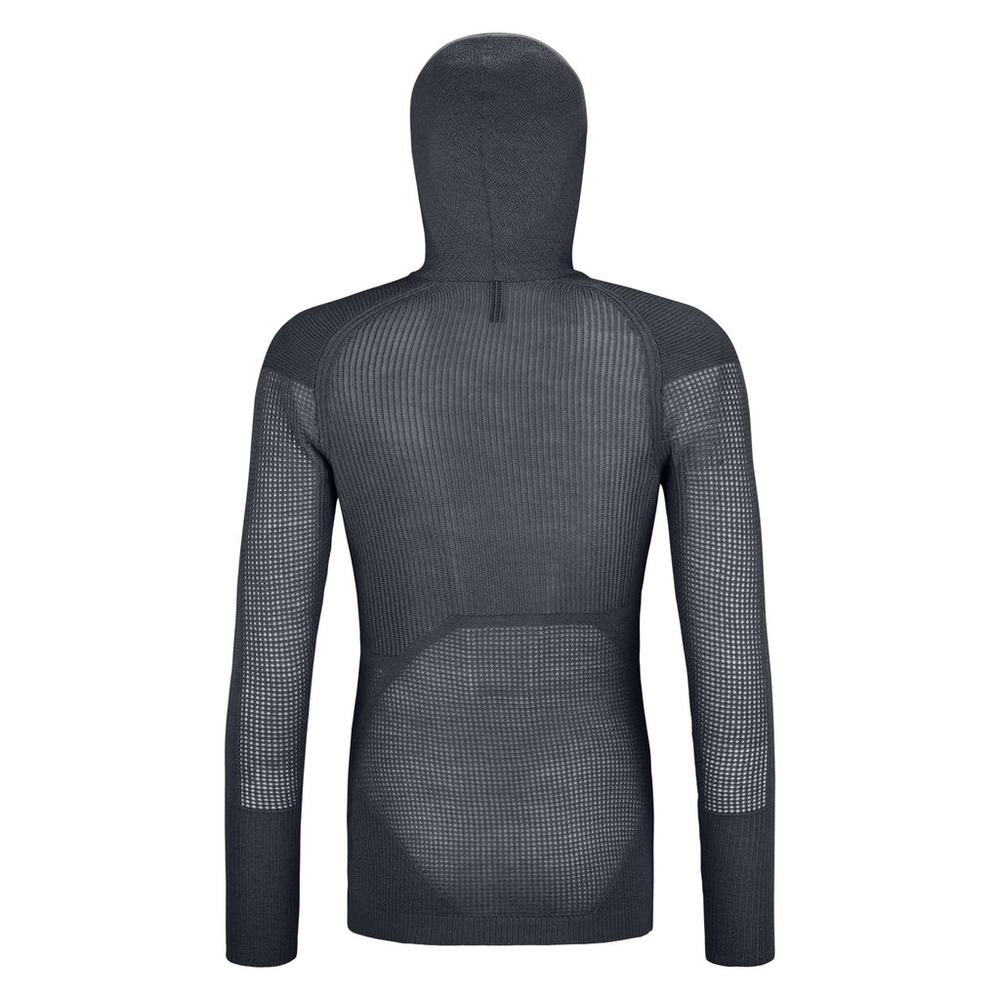 Merino Thermovent Hoody W for women, back view, lightweight Merino wool blend, breathable, moisture-wicking baselayer, athletic fit.