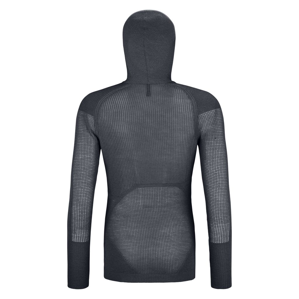 Merino Thermovent Hoody W for women, back view, lightweight Merino wool blend, breathable, moisture-wicking baselayer, athletic fit.