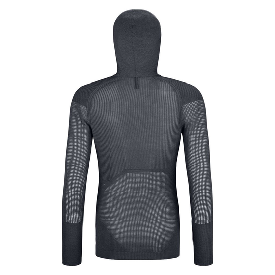 Merino Thermovent Hoody W for women, back view, lightweight Merino wool blend, breathable, moisture-wicking baselayer, athletic fit.