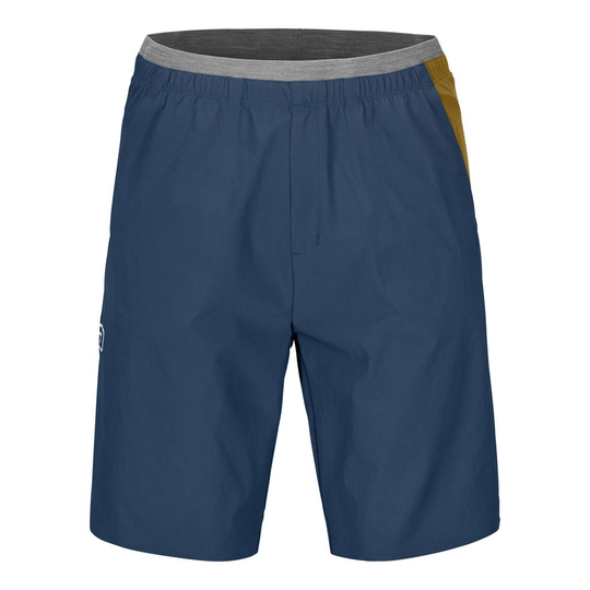 Lightweight blue Piz Selva Shorts for men, featuring elastic Merino waistband and front pockets.