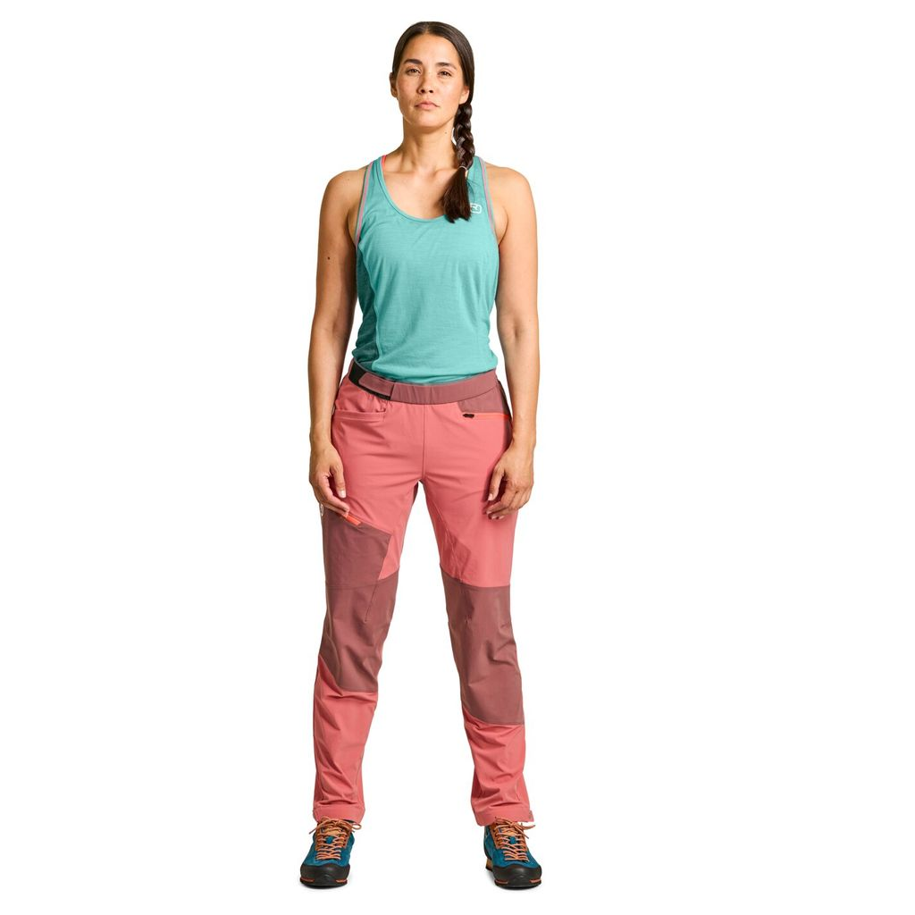 Lightweight and robust women's Vajolet Pants for climbing, featuring adjustable hems and a regular fit.