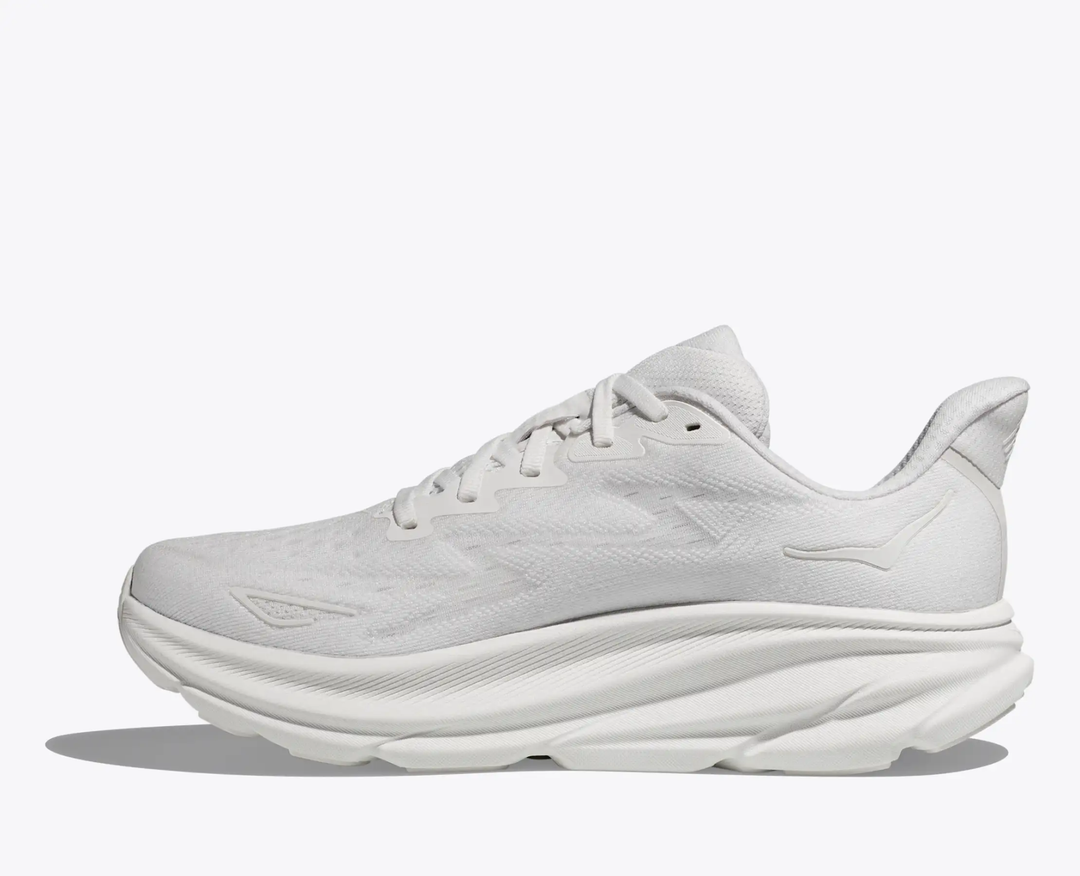 Lightweight Clifton 9 running shoe with breathable mesh and enhanced cushioning.