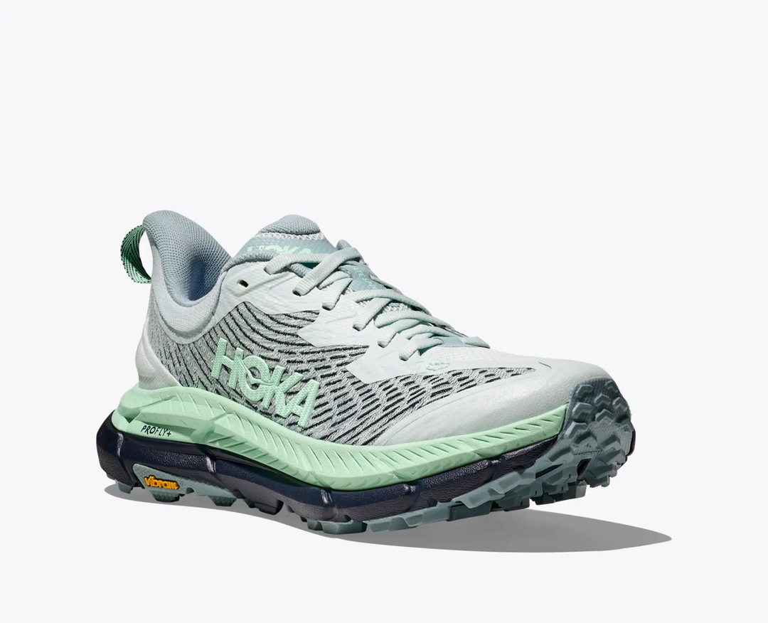Trail running shoe Hoka W Mafate Speed 4 with breathable mesh and Vibram MegaGrip sole.