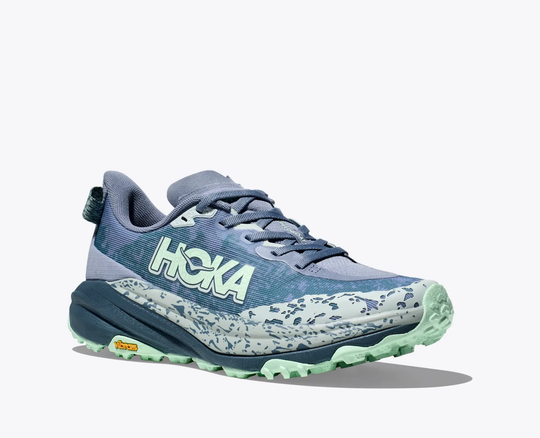 Women's Speedgoat 6 trail running shoe with lightweight upper and Vibram® Megagrip.