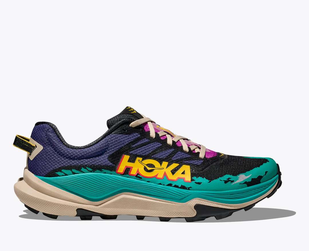 Trail running shoe "M Torrent 4" with lightweight cushioning for enhanced stability; features breathable mesh upper, aggressive 5mm lug, and recycled materials.